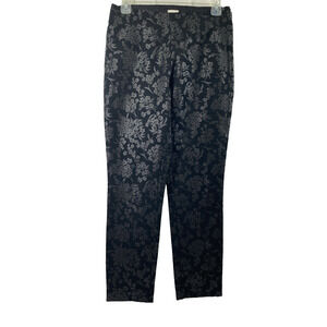 Womens Pants Size 4‎ Black Denim Shiny Floral Stretch Side Zip Skinny